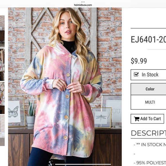 🎄 HEIMISH USA “ Marion “ HEIMISH Tie Dye Cardigan with Pockets 38 - Picture 4 of 7